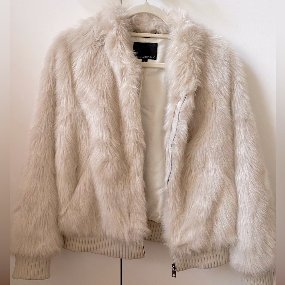 Banana Republic Faux Fur Cream Coat